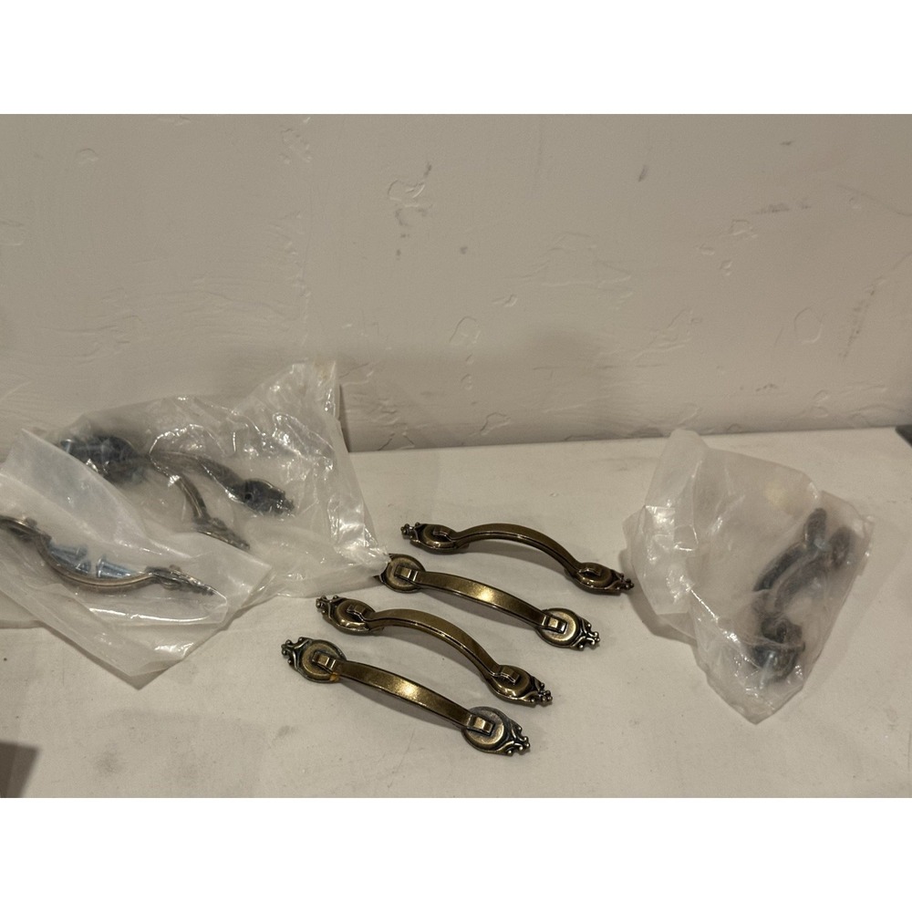 Lot of 9 Vintage Amerock Chatsworth 735-1 Antique Brass Cabinet Drawer Pulls 3"